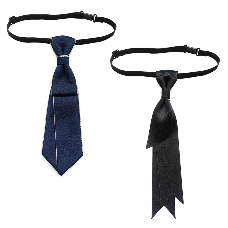 New Ladies College Style Neck Tie Simple Slim Solid Color Shirt Bowtie Adjustable Elastic Band Business Dress Graduation Bow Tie