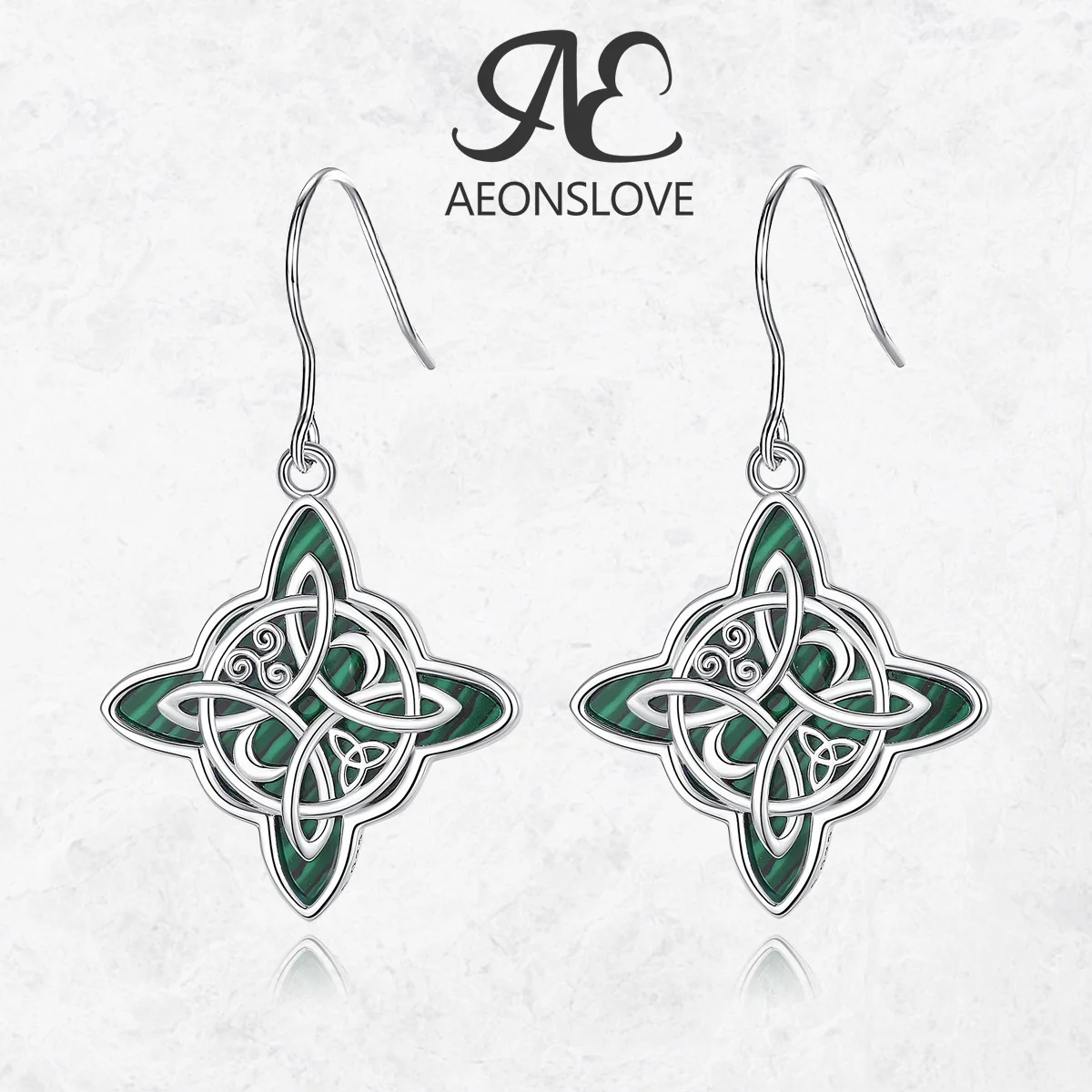AEONSLOVE 925 Sterling Silver Irish Witch Knot Earrings Malachite Celtic Knot Drop Earring Wicca Jewelry Magic Amulet for Women
