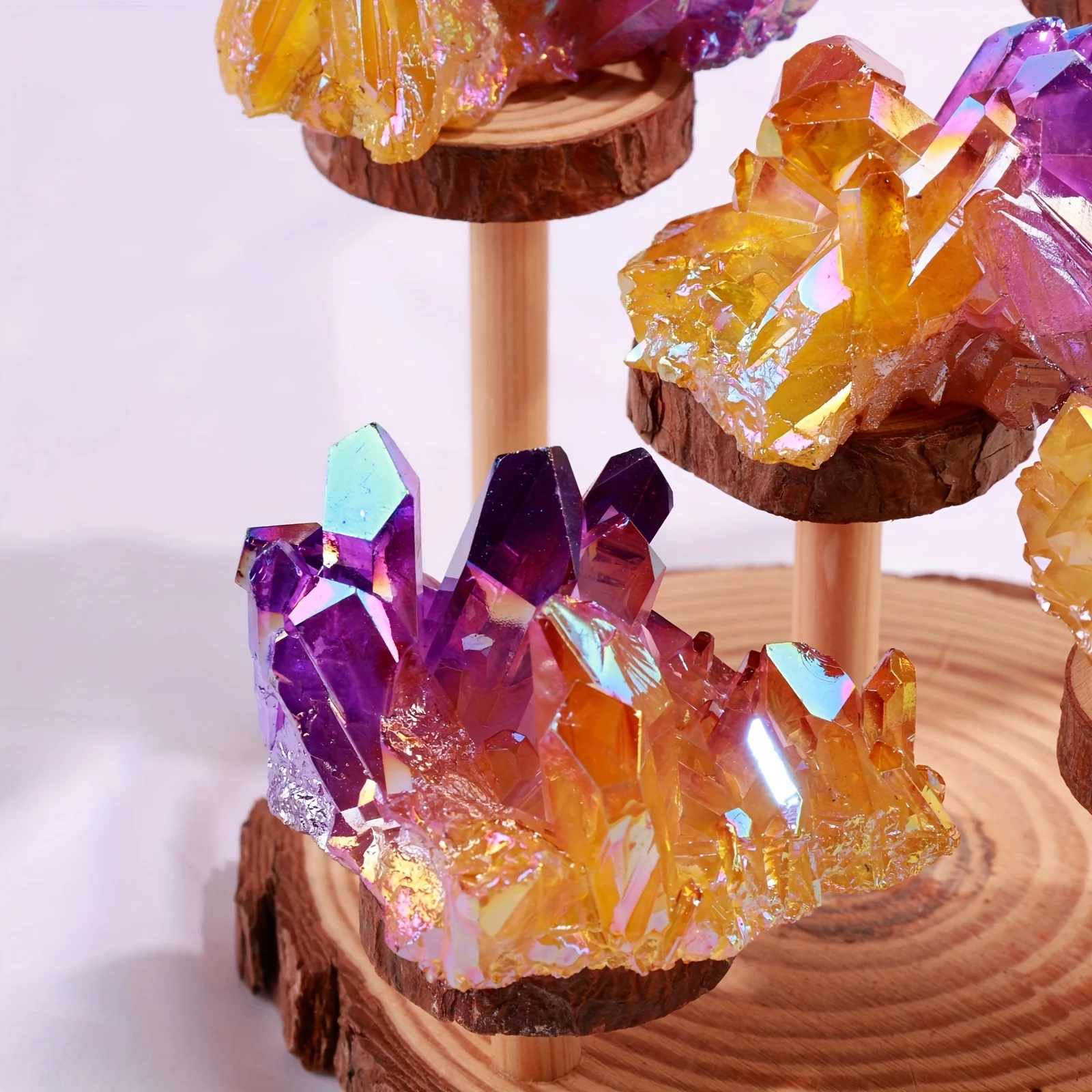1PC Angel Aura Crystal Cluster | Purple & Yellow Quartz, Titanium Rainbow Lemurian Point for Decor, Table | Unique Holiday Gift