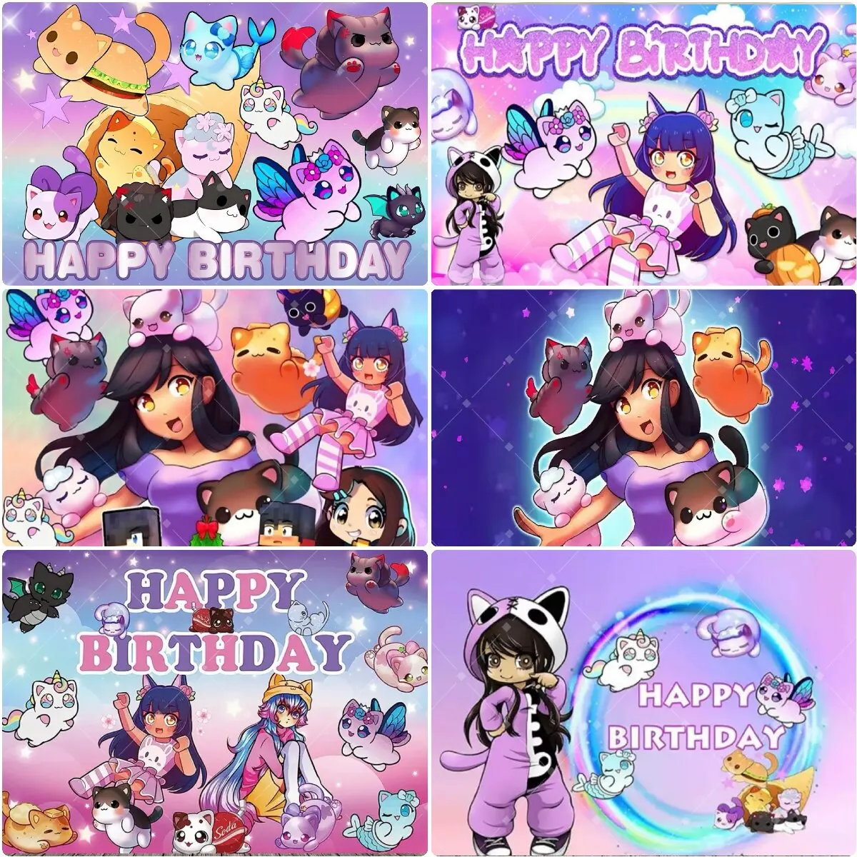 

Cute Aphmau Cat Birthday Backdrop Cartoon Kitten Happy Birthday Backdrop Banner For Kids Girls Birthday Party Photo Decoration