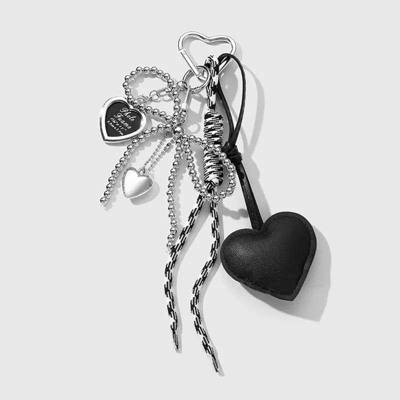 Trendy Leather Heart Bow Keychain Delicate Beaded Keyring Car Key Holder Bag Pendant Decoration For Girls Gift