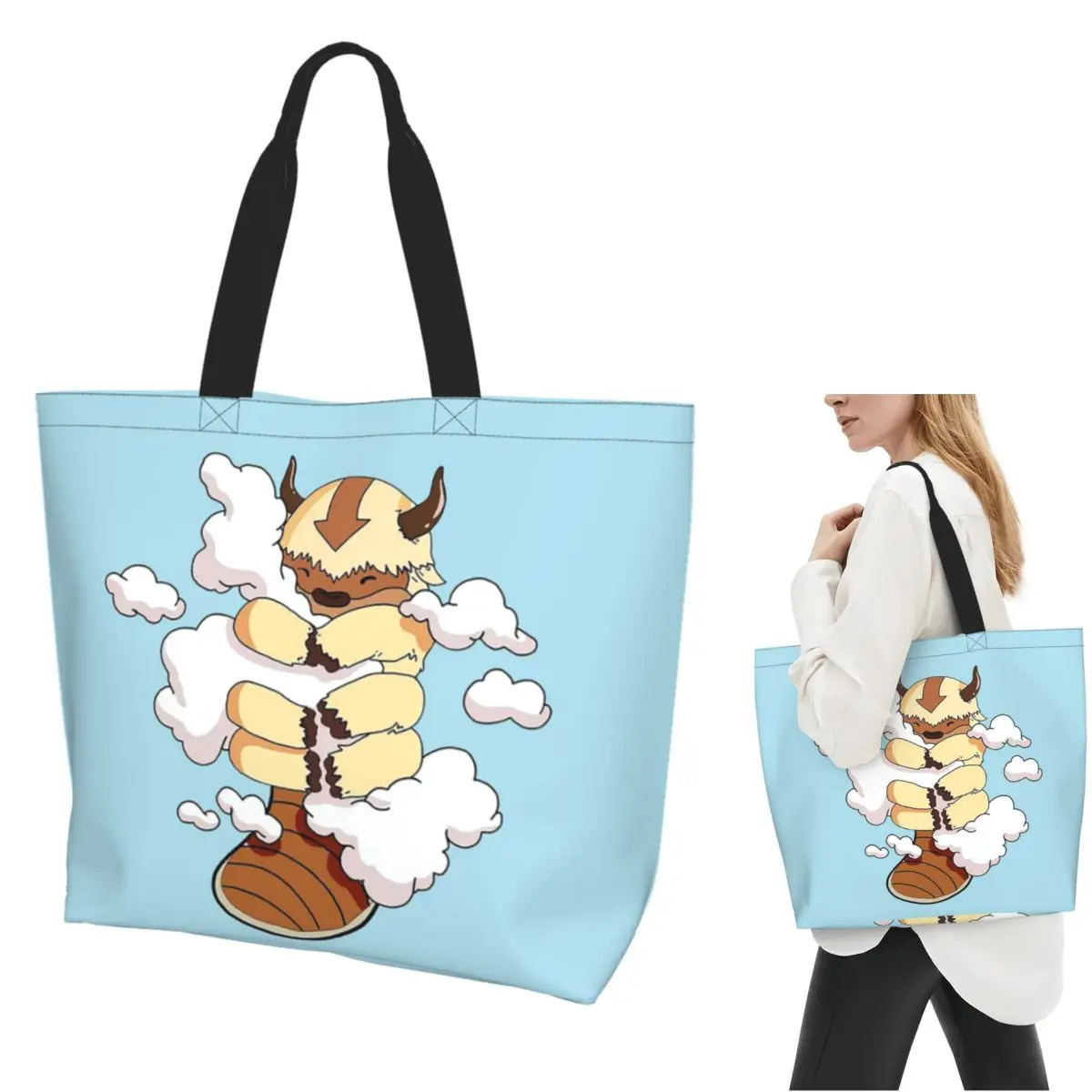 Appa With Clouds Avatar The Last Airbender Shopping Tote Bag Canvas Shoulder Bags Shopper Grocery Handbag for Women