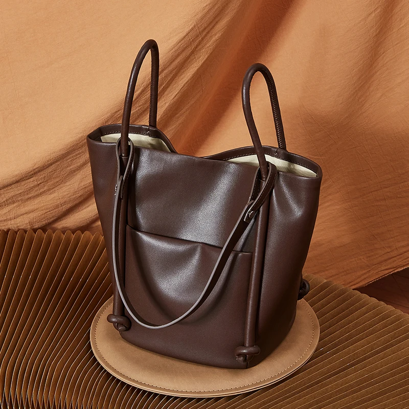 

Hifashion Cowhide Genuine Leather Large Bucket Shoulder Bags For Women 2025 Luxury Designer Shopper Totes Office Ladies Handbags