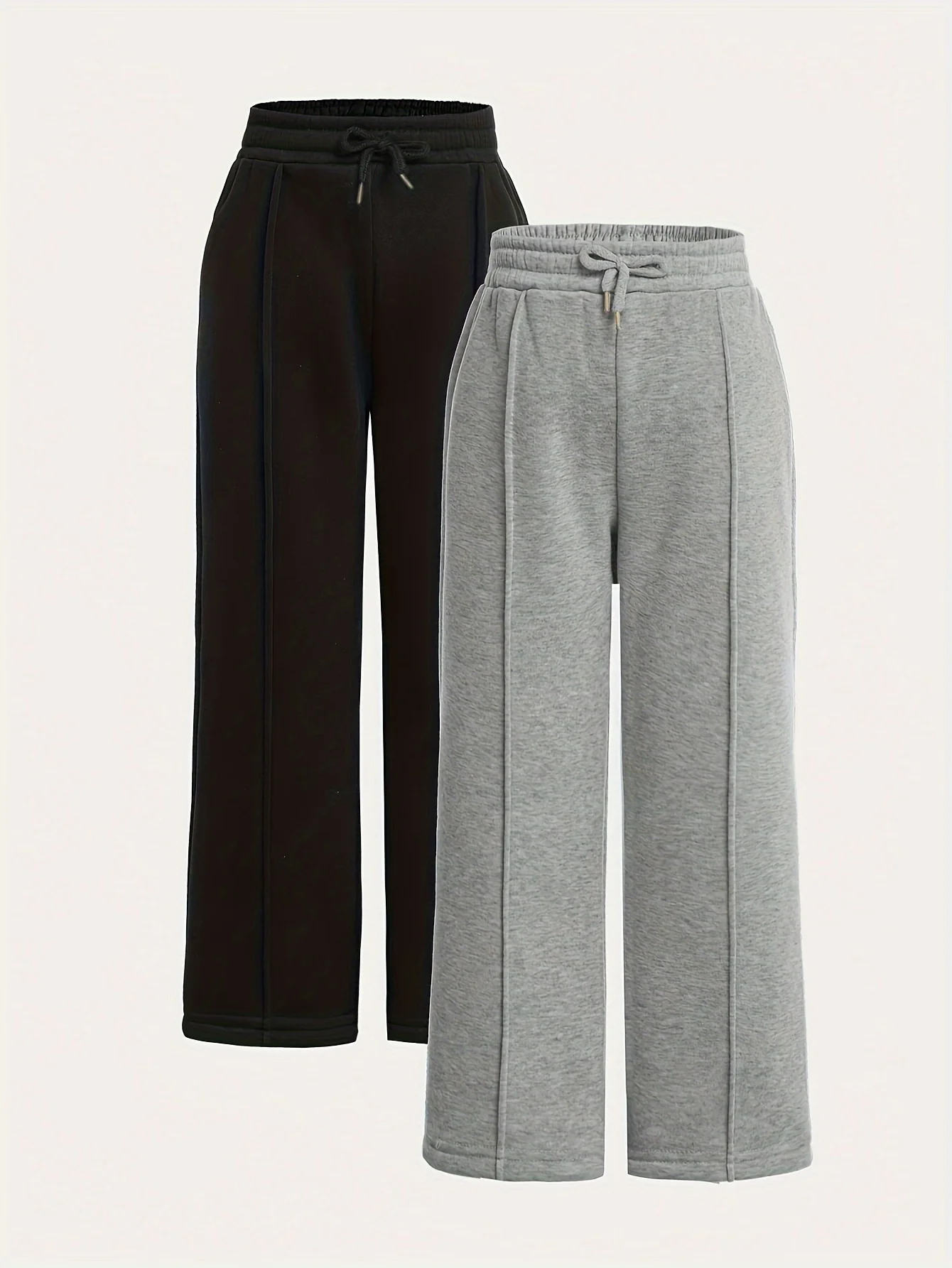 

【2-piece set】 Fashionable and versatile girl's black and grey combination knitted fabric loose and casual wide-leg pants.