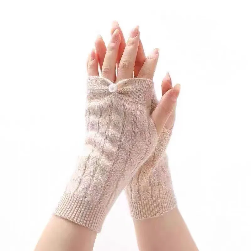 Kurze Damenhandschuhe aus 100 % Kaschmir, gedreht, mit Perlenstrick, dick, warm, kältebeständig, weicher Griff, perfektes, gemütliches Accessoire für den Winter