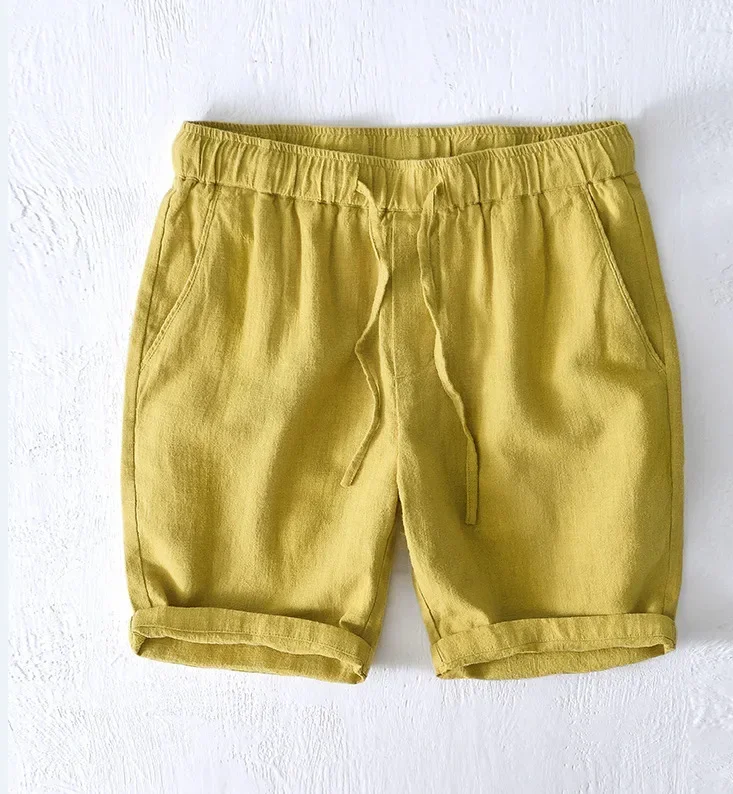 

Breathable Summer Shorts Male Harajuku Vintage Cotton Linen Shorts Men Casual Beach Shorts Solid Drawstring Elastic Waist Shorts