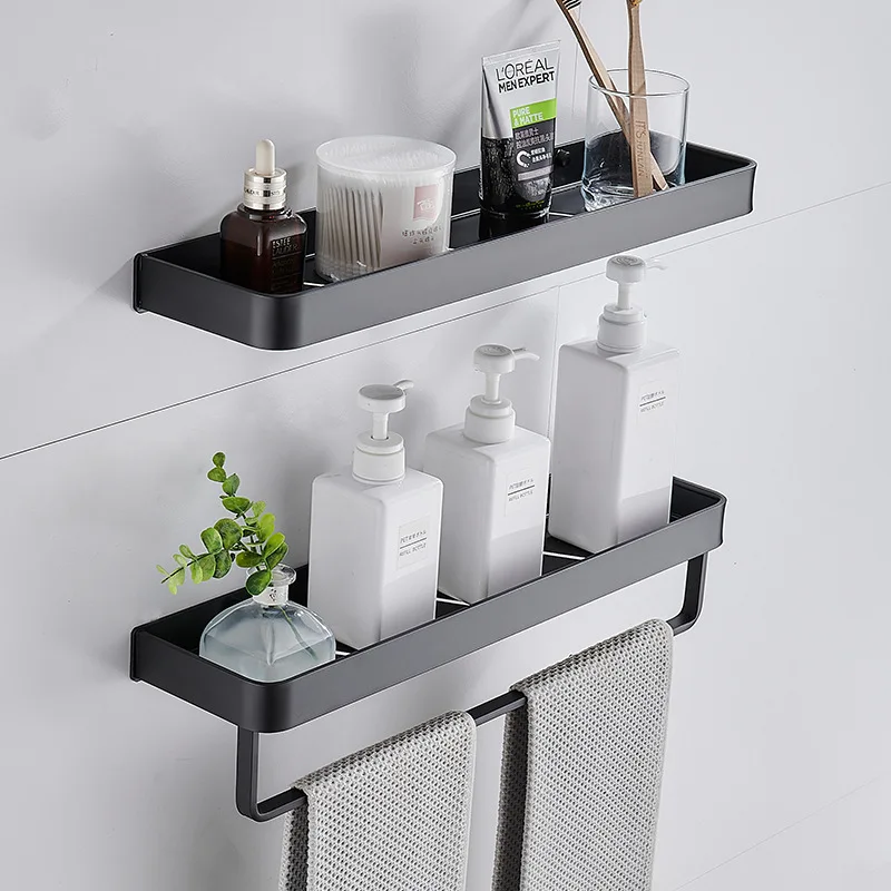 

Toilet black space aluminum storage rack, bathroom wall mounted non perforated towel rack, toilet washbasin storage rack