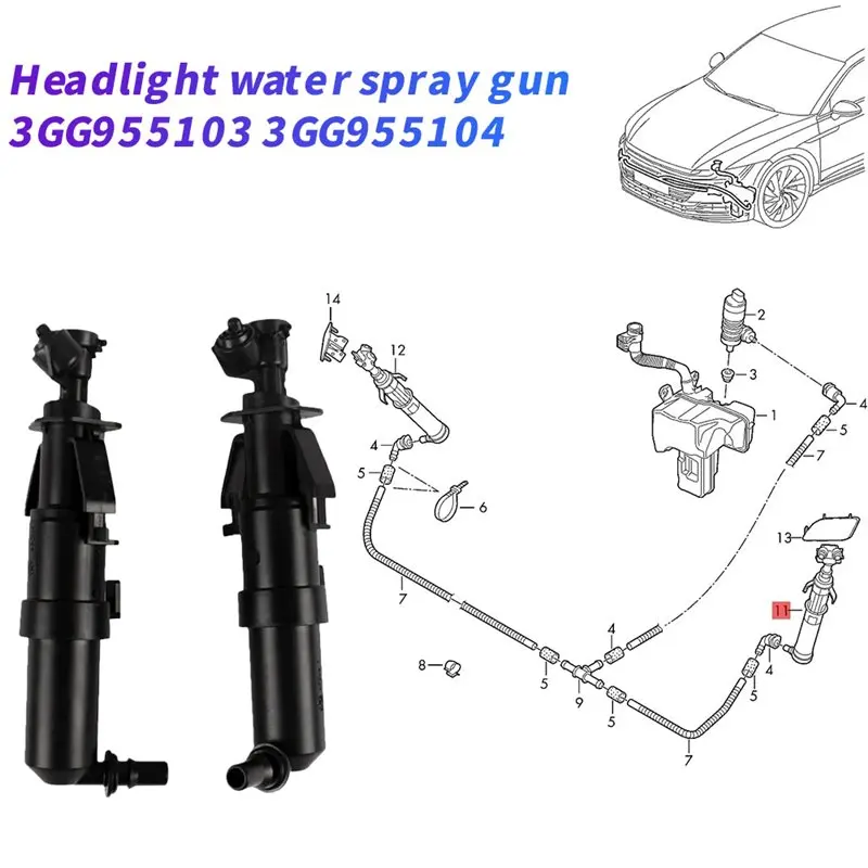 Front Headlight Water Spray Nozzle Jet 1 Pair For VW CC 2018-2026 3GG955103 3GG955104 Headlight Cleaner Water Nozzle-A28K