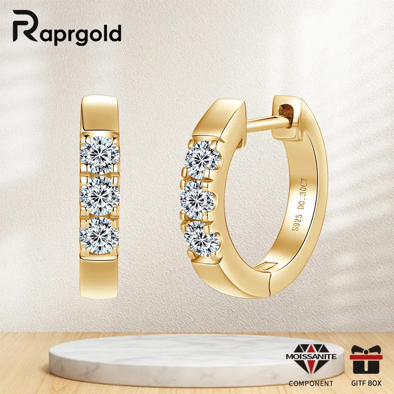 

RAPRGOLD Certified 0.1CT Round Moissanite Hoop Earrings for Women S925 Sterling Silver Clip Earring Fine Jewelry Gift Pendientes