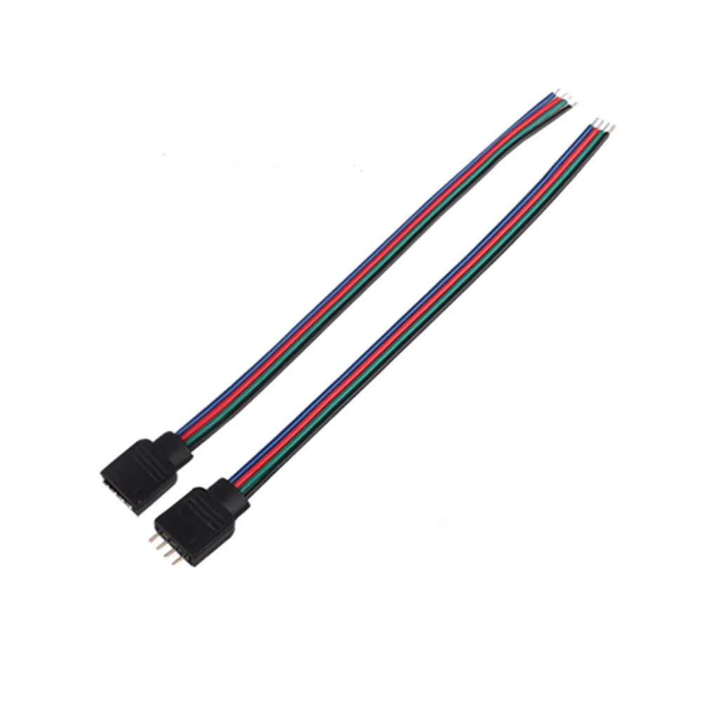 50pcs/Lot 10cm RGB 4 pins Male Connector Wire Cable For 5050 3528 RGB Led strip, Male Type 4 Pin Needle Connector