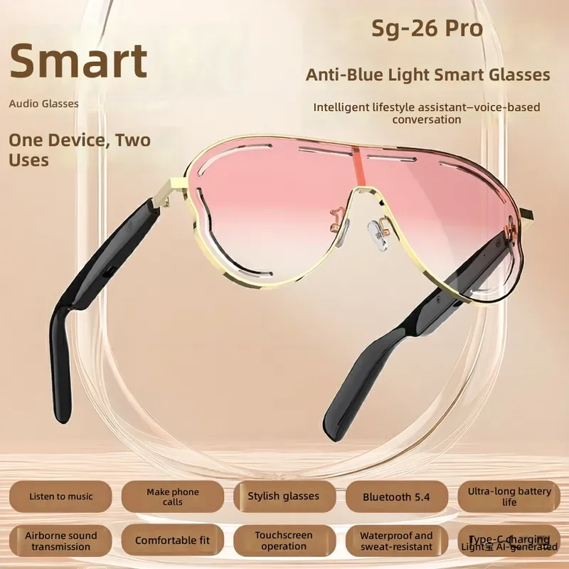 AI Smart Glasses Air Conduction Sunglasses UV Protection for Men Women Gaming Sports Fashion Bluetooth Audio Eyewear