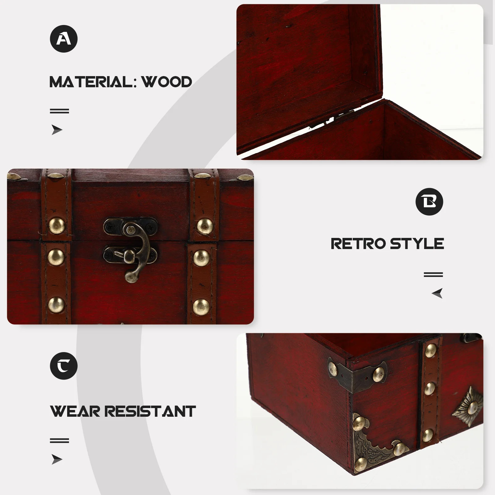 

Vintage Wooden Storage Box For Jewelry Bracelet Necklace Organizer Desktop Home Office Retro Square Holder