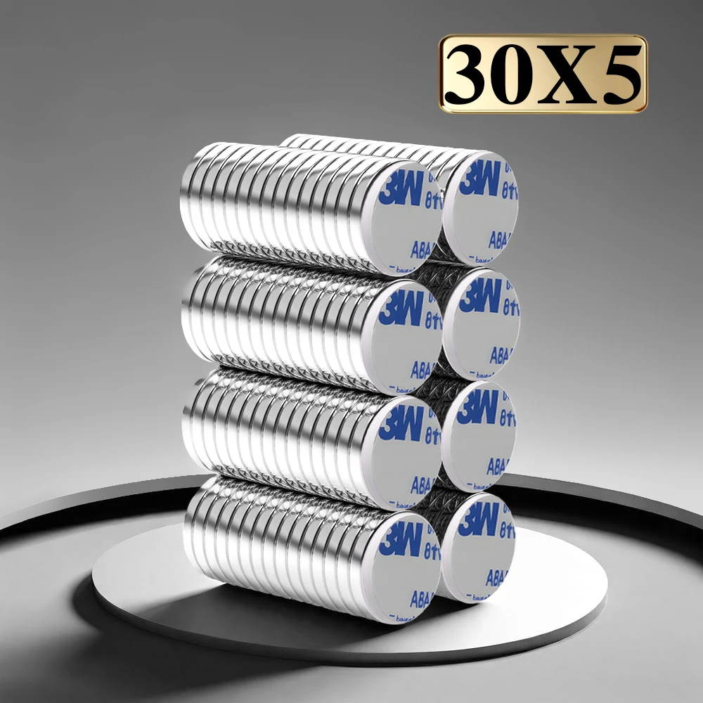 Aimant néodyme puissant 30x5 avec adhésif double face N35 NdfeB, aimants magnétiques permanents ronds, aimants de réfrigérateur super puissants