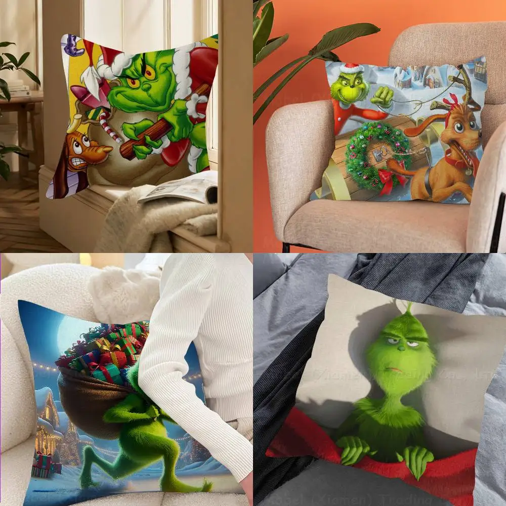 Winter Christmas Grinch Pillow Gift Home Office Decoration Bedroom Sofa Car Cushion Cover case 45x45