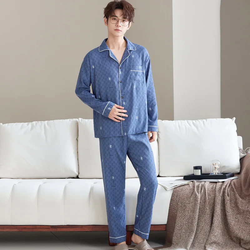 Cloud Cotton Men's Pyjamas Spring/Autumn New Arrival Long-Sleeved Top and Trousers Plus Size Premium-Quality Homewear Set