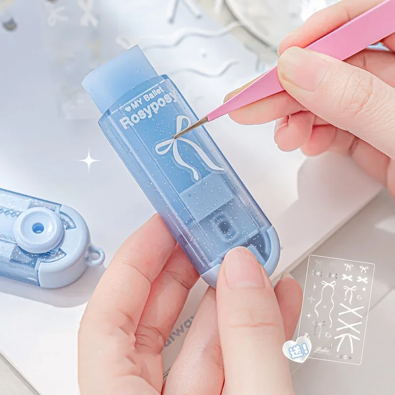 1 Piece Ins Cute Eraser for Kids Girl Sweet Chic Korean Bow Ribbon Star Pencil Eraser Pull-out Style Drawing Stationery Eraser