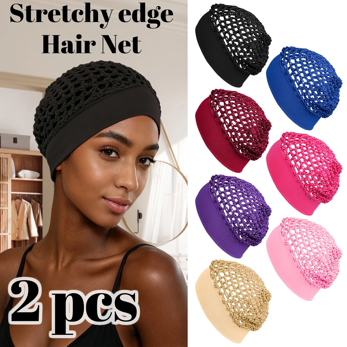 2pcs Stretchy Hair Net Cap Sleep Head Cover Protective Hairnet for Long Straight/Curly Wigs