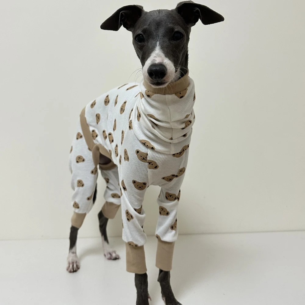 Combinaison kaki à 4 pattes pour petit lévrier T-shirt d’été en coton doux et respirant pour chiots Whippet/Bellington Manteau de printemps pour chien moyen