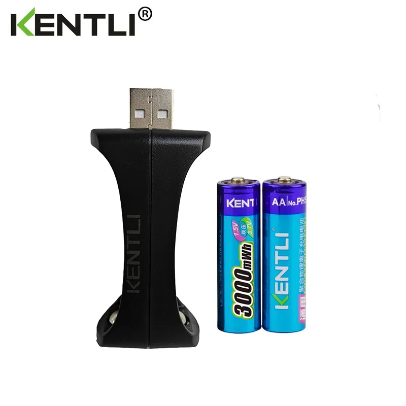 

2pcs KENTLI 1.5v 3000mWh Li-polymer li-ion lithium rechargeable AA battery batterie + 2slots CH52UI charger