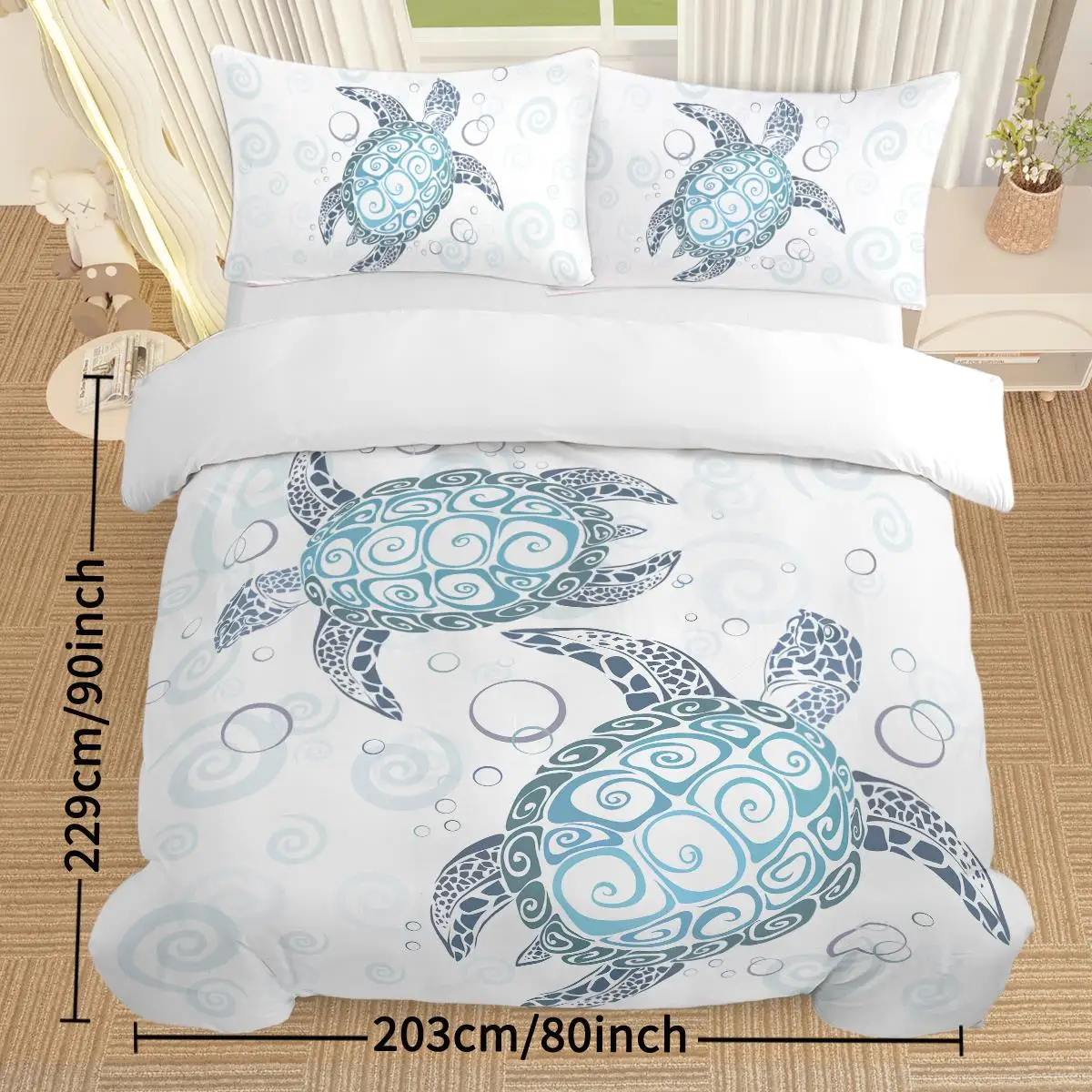 Aqua Teal Sea Bedding Set - 3 Piece Full Size Duvet Cover with Pillowcases, Ocean Theme Comforter Set