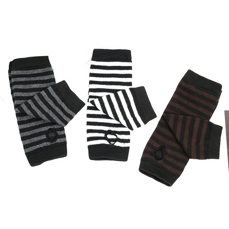 Kobiety moda pani pasiaste rękawice do łokcia cieplej dzianiny długie rękawiczki bez palców rękawice łokcia Christmas Gift zimowy naramiennik