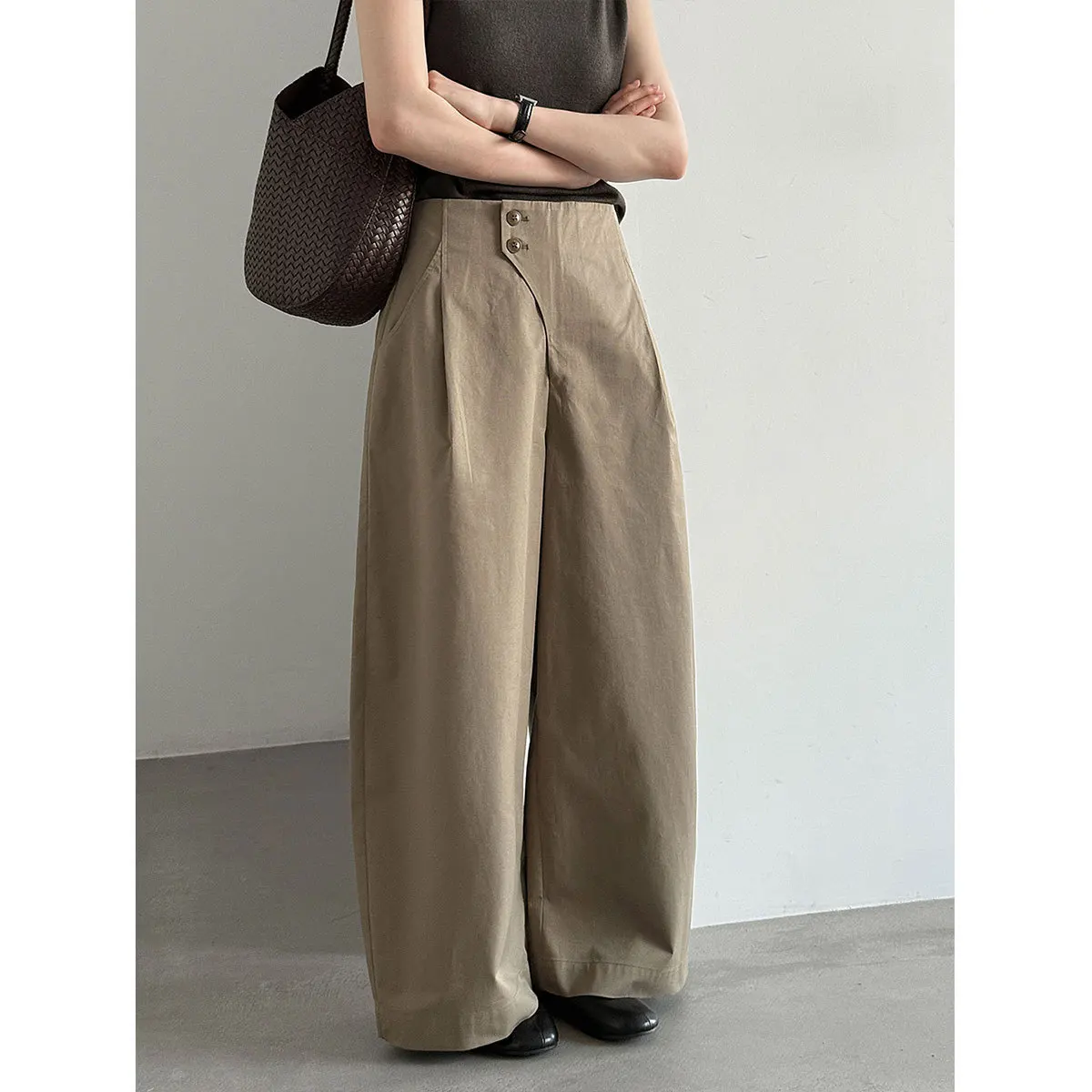High Quality 100% Cotton Women Casual High Waist Autumn Long Pants Fashion Wide Leg Pants Women Clothes Trousers