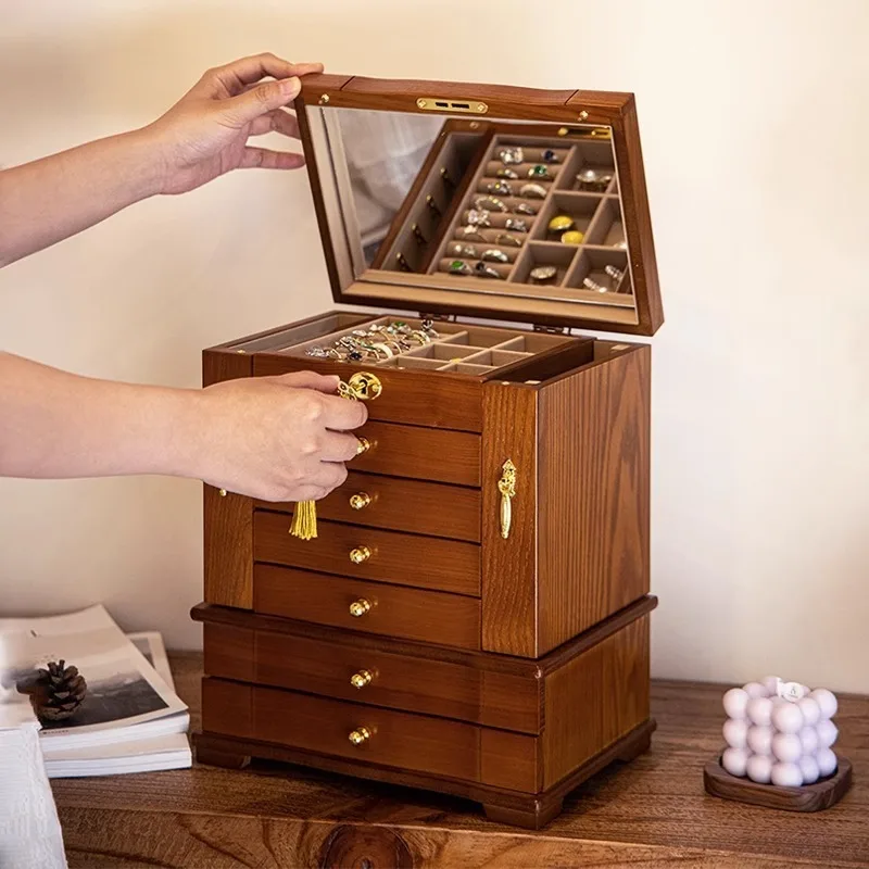 

Wood Jewelry Storage Box Large Jewellery Showcase Case Luxury Earrings Necklaces Bracelets Display Boxes Ring Trinkets Box