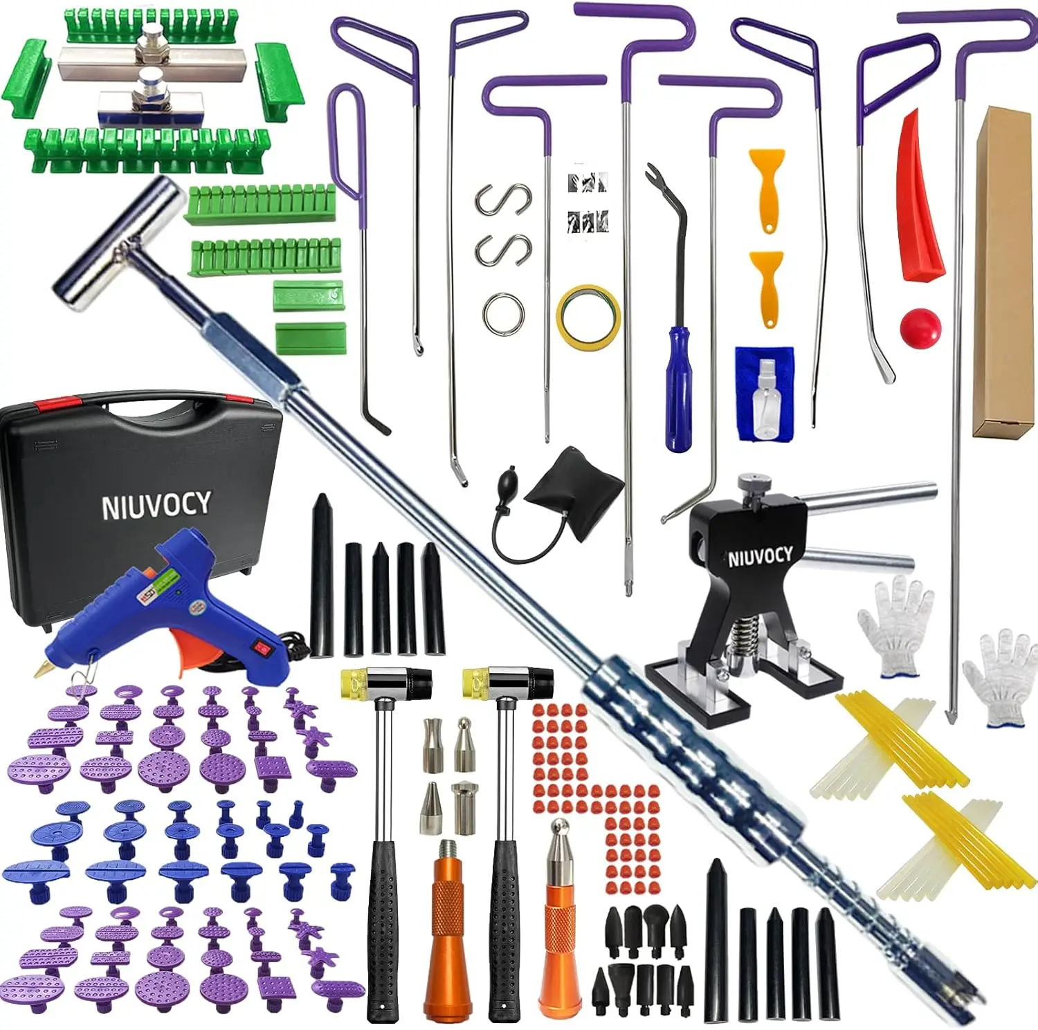 

206 PCS Paintless Dent Removal Tools, Big Slide Puller & Dent Rods for Car Hail Repair Kit