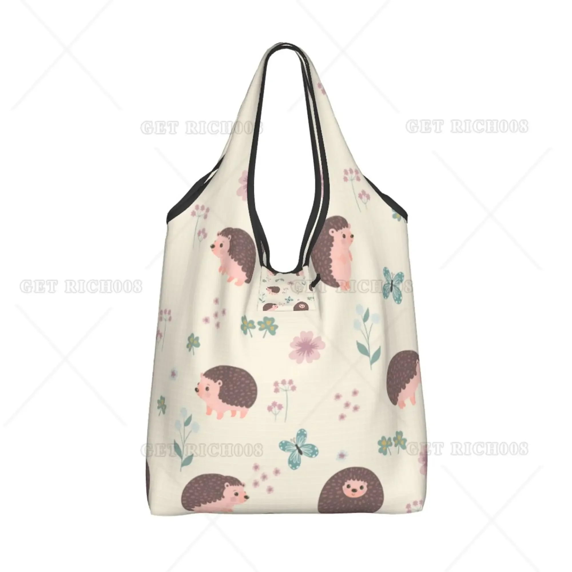 Hedgehog Cute Animal Floral Foldable Shopper Bag Portable Supermarket Bag No Zipper Fashion Women Shopping Bag Print