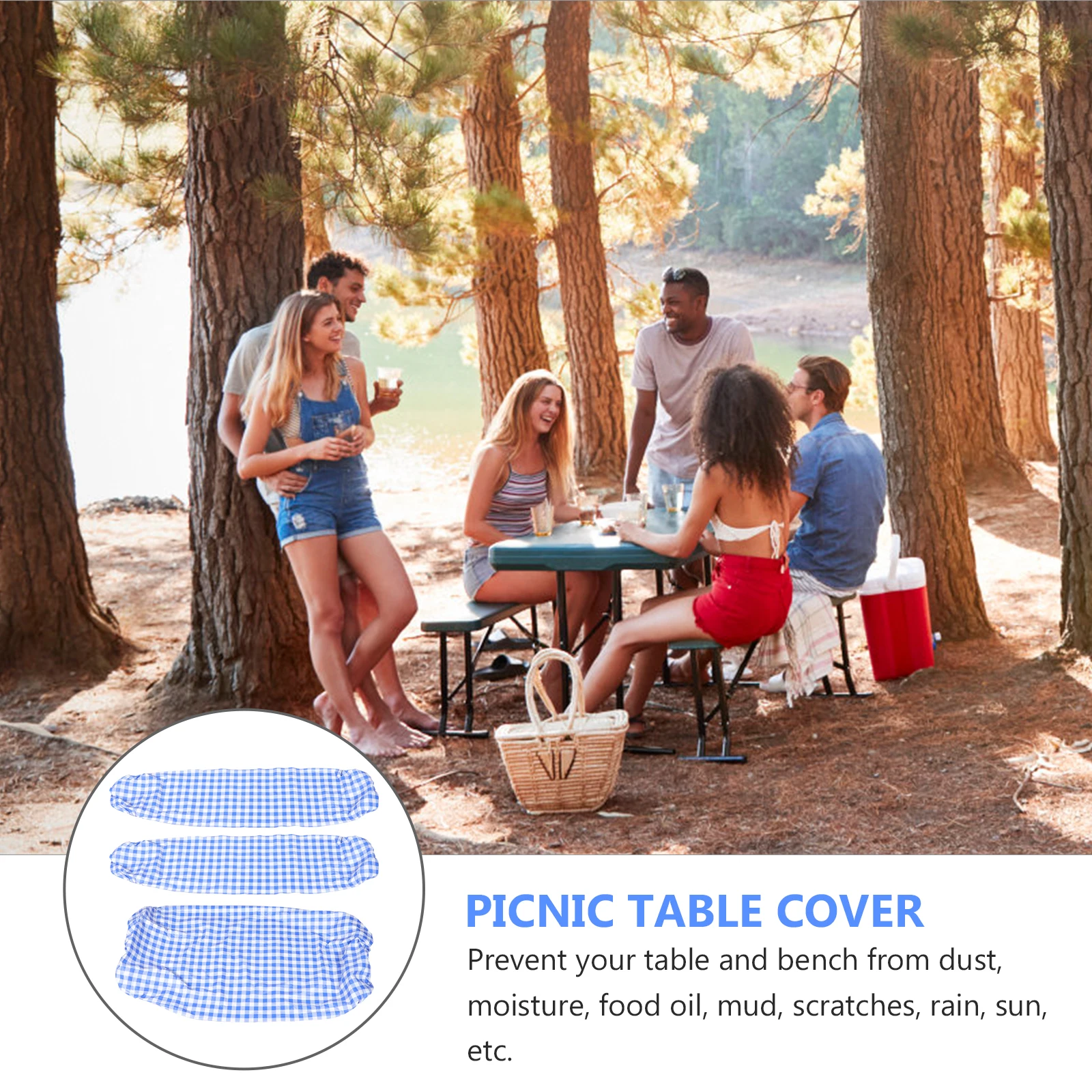 

1Set Waterproof Picnic Table Cover Bench Covers Fitted Flannel Outdoor Tablecloth Camping Picnic Table and Bench Covers
