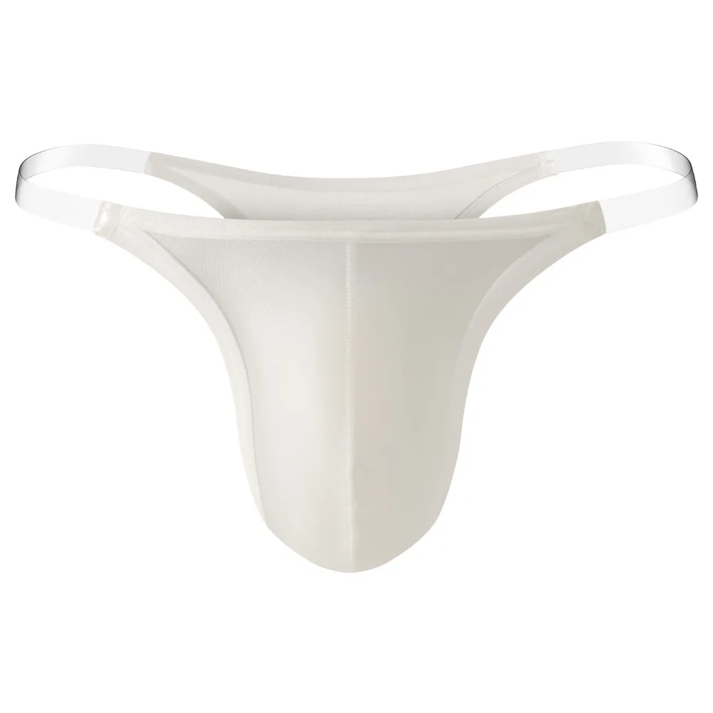 Breathable T-back Men Thong Low Waist Lingerie Bikini Satin Briefs Transparent Strap U Convex Pouch Men Underwear Male