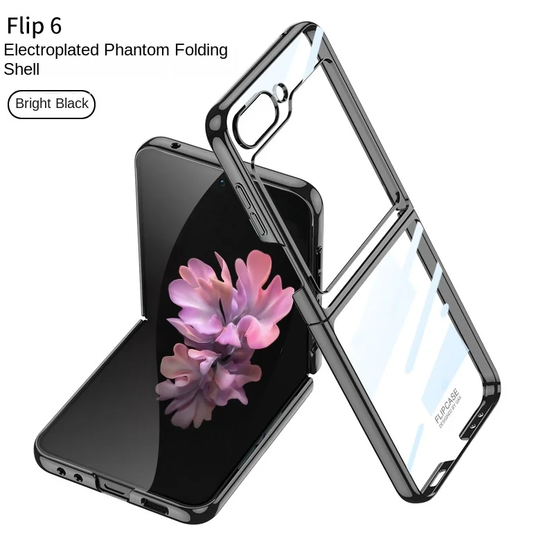 Electroplated Transparent Phone Case for Samsung Galaxy Z Flip 6 Flip6 5G Stand Protective Shockproof Cover