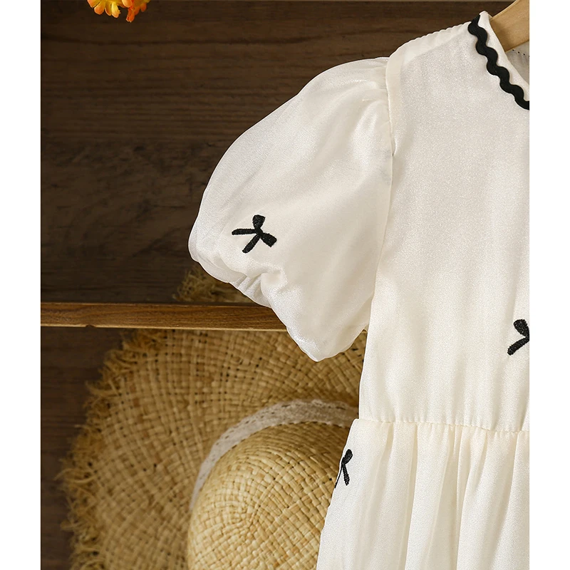 الصيف الطفل حفلة الأميرة رومبير نفخة الأكمام ملابس الأطفال الرضع طفلة داخلية القطن القوس التطريز تسلق دعوى #3