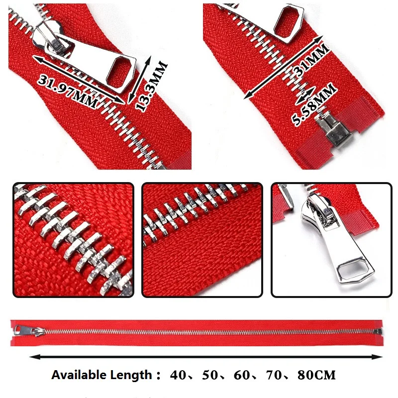 40/50/60/70/80cm 5# Metal Zipper High Quality Open-end Auto Lock DIY Handcraft For Clothing Pocket Garment Shoe Zippers