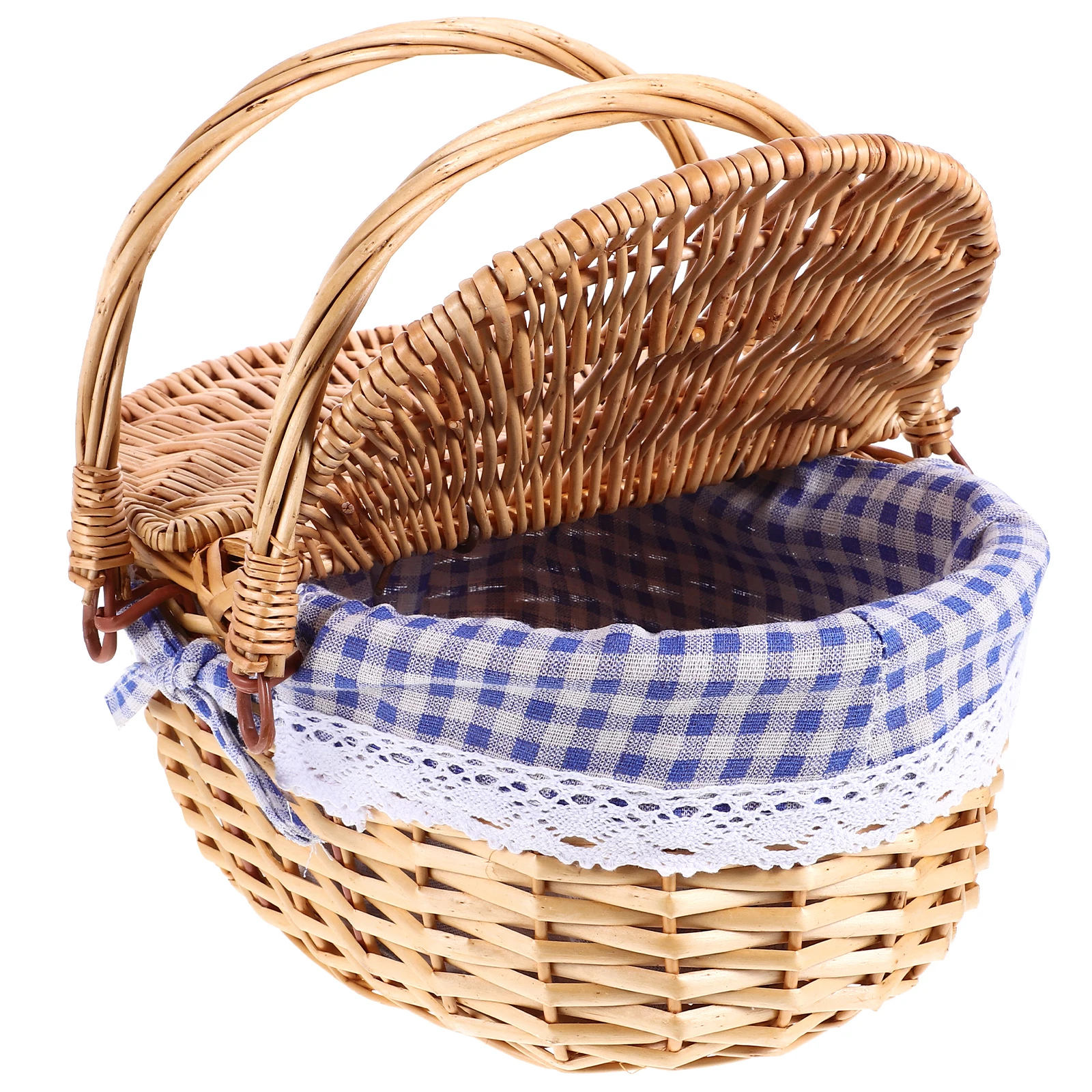 

Wicker Picnic Basket with Lid Rustic Storage Basket Multi-Functional Bread Fruit Vegetable Storage for Kitchen