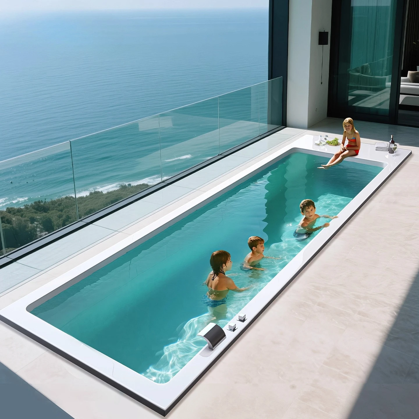 Quadratische eingebettete Hotelvilla, große Familiensbadewanne mit flachem Boden, Paar, Acryl, 4,5 Meter Bad