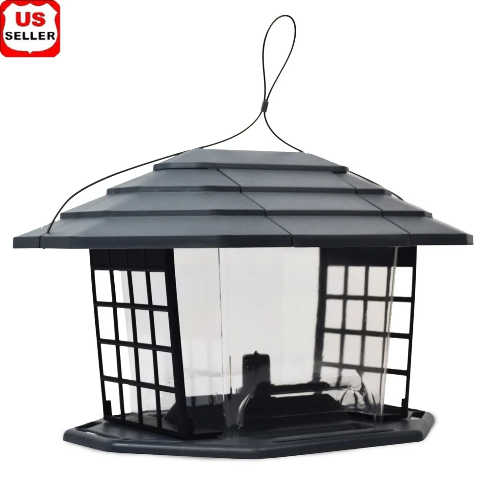 

EcoBistro Wild Bird Hopper Feeder Recycled Resin 5lb Capacity 2 Pack Easy Care Washable Convenient Hanging or Pole Mounted