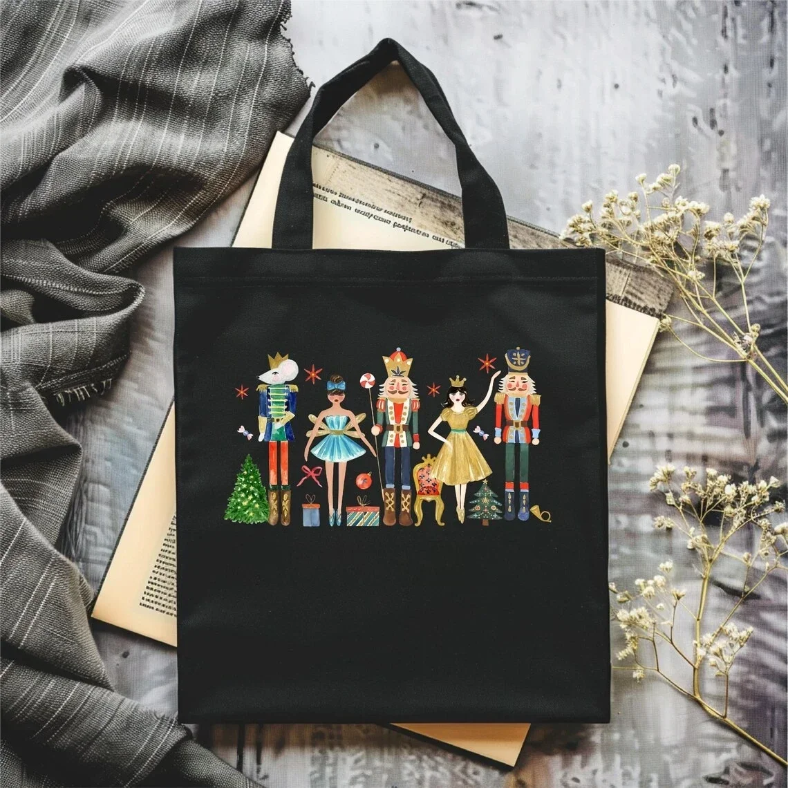 Shopping Bags Canvas Printing Nutcracker Tote Bag Sugar Plum Fairy Bag Nutracker Ballet Tote,Christmas Gift Bag,Xmas Tote