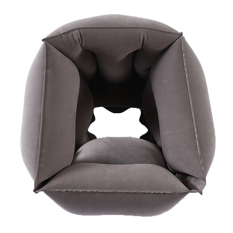 Flocking Travel Inflatable Office Student Nap Sleeping Pillow, Long-Distance Train Airplane Pillow