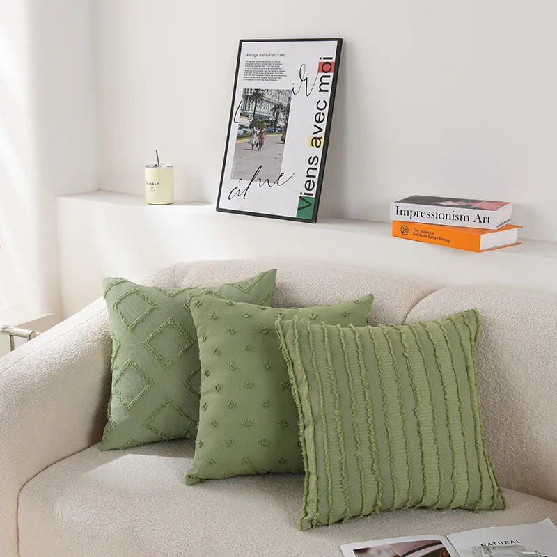 Cream-style Linen Pillowcase Stripes Jacquard Throw Pillow Cover Amazon Square Cushion Cover Wholesale Living Room Decoration