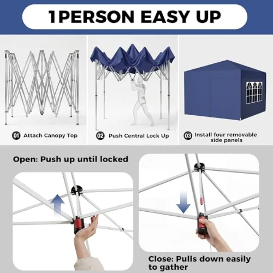 Blue Waterproof Pop Up Canopy Tent, Newly Designed One-Push Shelter with 4 Removable Sidewalls and Carry Bag, Heavy Duty Sun Sh