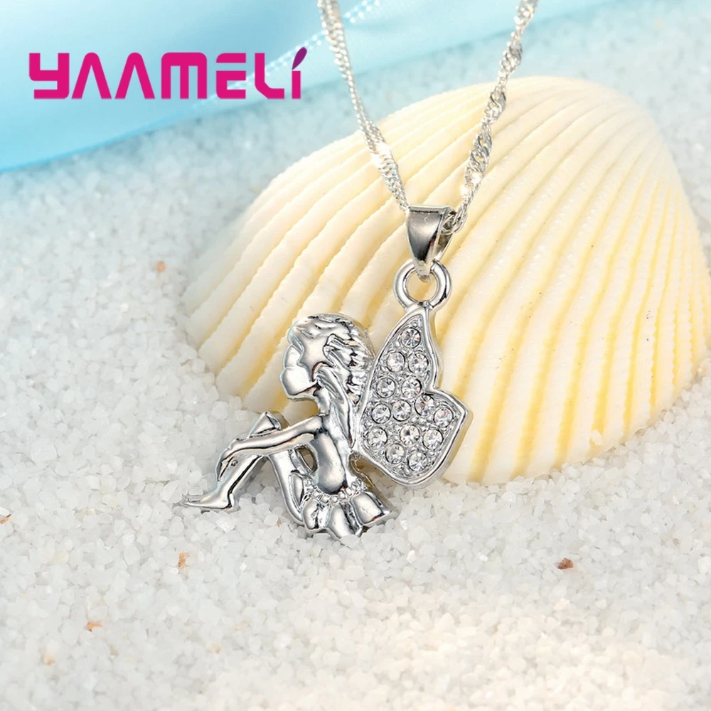 925 Sterling Silver Necklace+Earrings Jewelry Set Mysterious Romantic Style Fairy Modeling For Little Girl Present