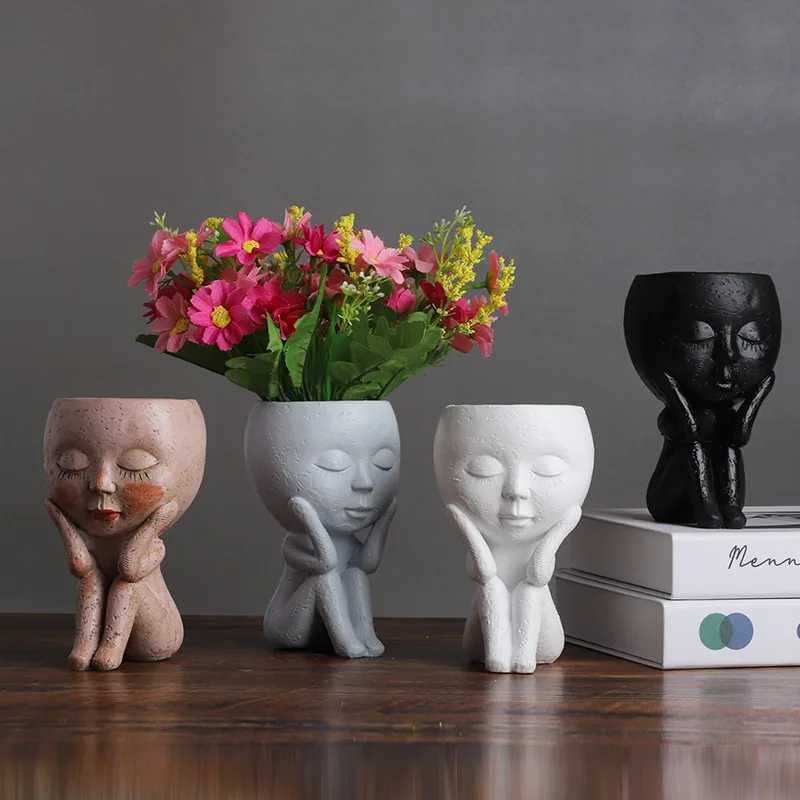 

Handmade resin vases Nordic style girl dolls juicy plant planters modern personalized home decor and gardening decorations