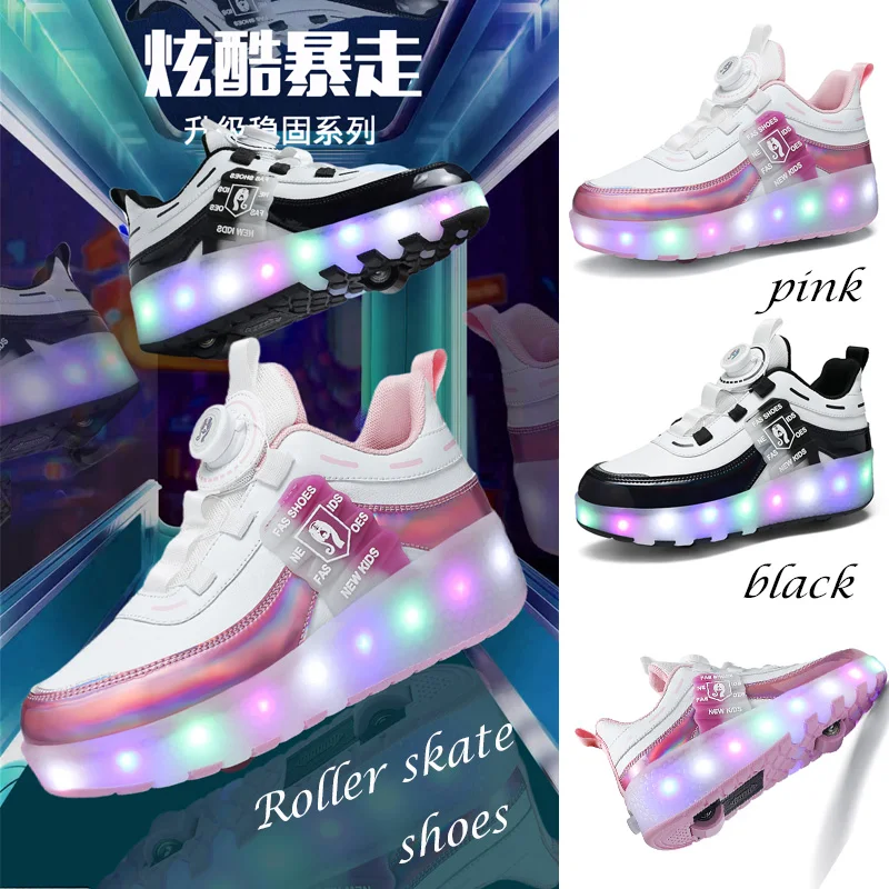 Children's Luminous Shoes Grils Roller Skating Shoes Casual LED light Sneakers USB Charging Flashing Shoes