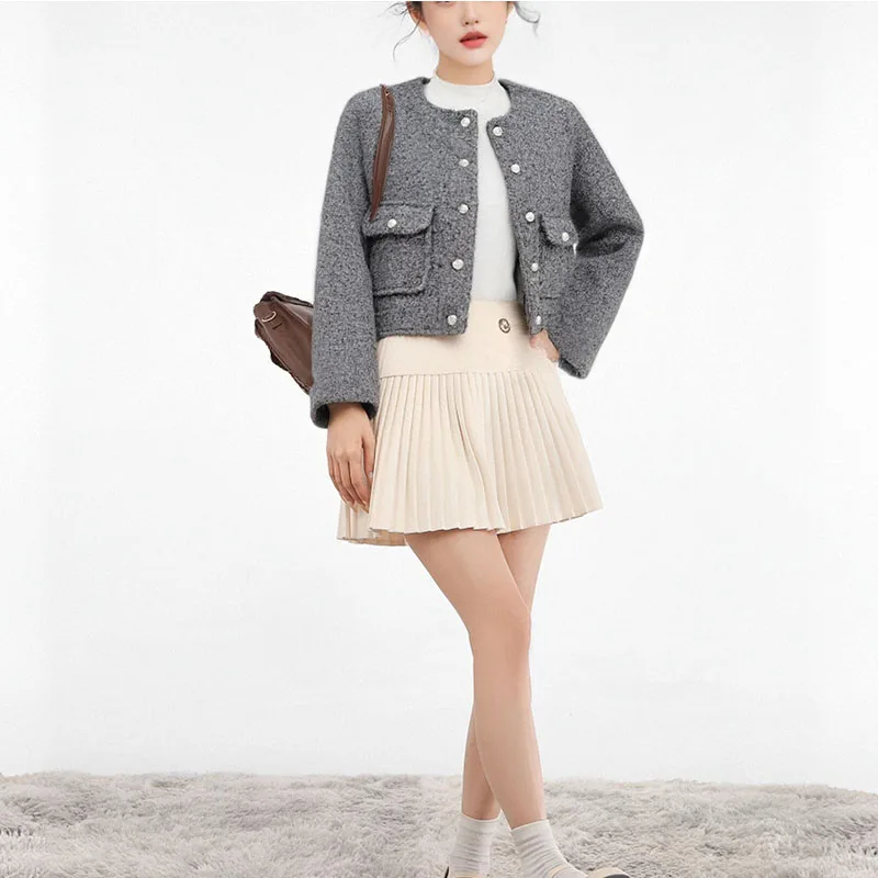 

Осень 2023, новая женская модная универсальная твидовая куртка в европейском и американском стиле с золотыми пуговицами, украшенная бисером