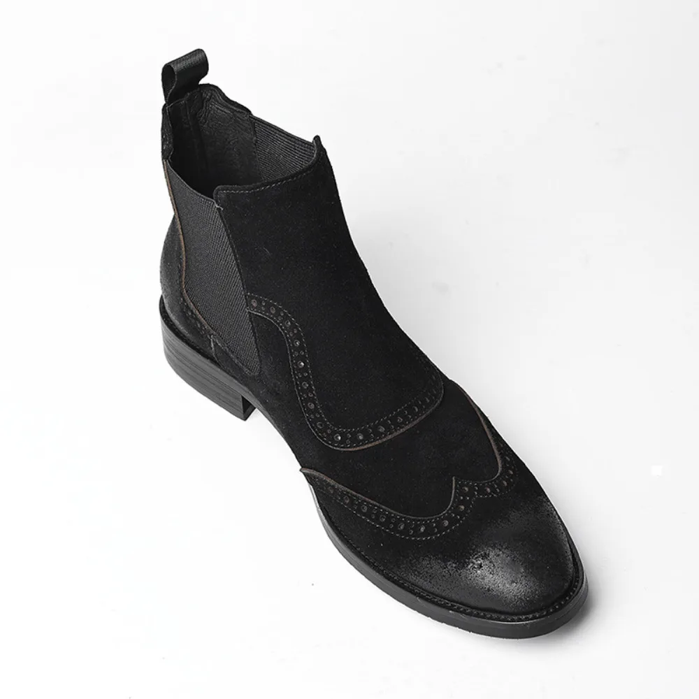 New Suede Round Toe Boots Fashion Mid Top Slip On Casual Men Boots