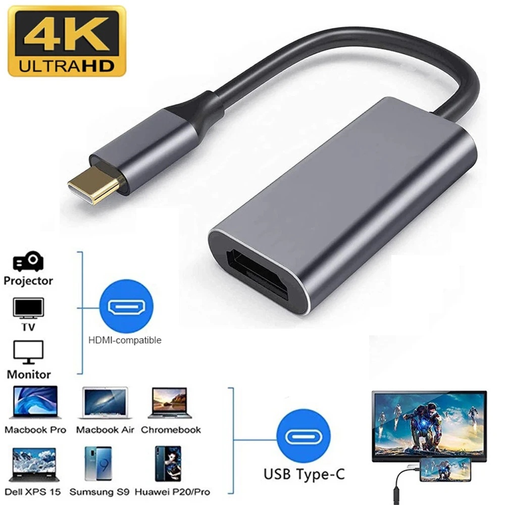 USBC-HDMI互換アダプターケーブル,4k,USB 3.1,hdtvコンバーター,プロジェクター,pc,macbook pro,ラップトップ,huawei用ケーブル