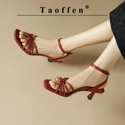 Taoffen Brand Summer Women's Sandals Buckle Strap Fashion Thin Heel Sandals Peep Toe Vintage Roma Solid Slingback Heels Shoes