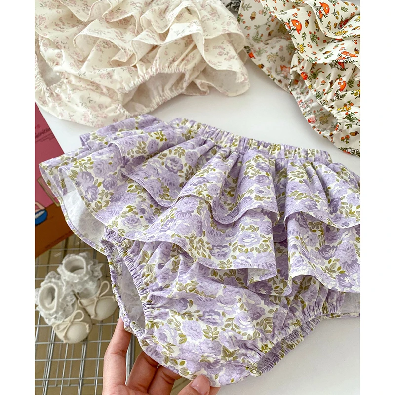 Baby Mädchen Blumenrock Shorts 0-4Y Sommer Doppellagen Vintage Rosa/Schwarz Blumen Mädchen Tutu Rock Baumwolle Kleinkind Pettiskirt – Detail 7