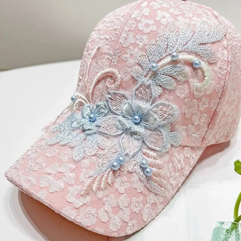New Baseball Cap Female Korean Version Embroidered Flower Pastoral Cap Spring and Summer Travel Sun Protection Versatile Sun Hat